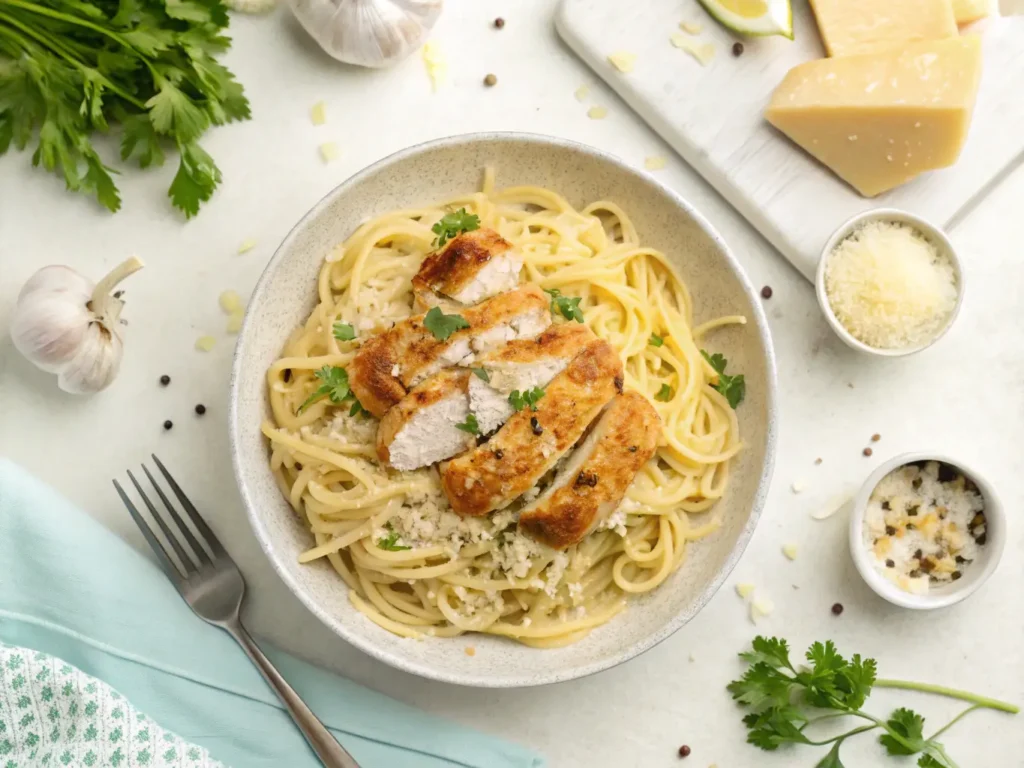 Garlic Parmesan Chicken Pasta top