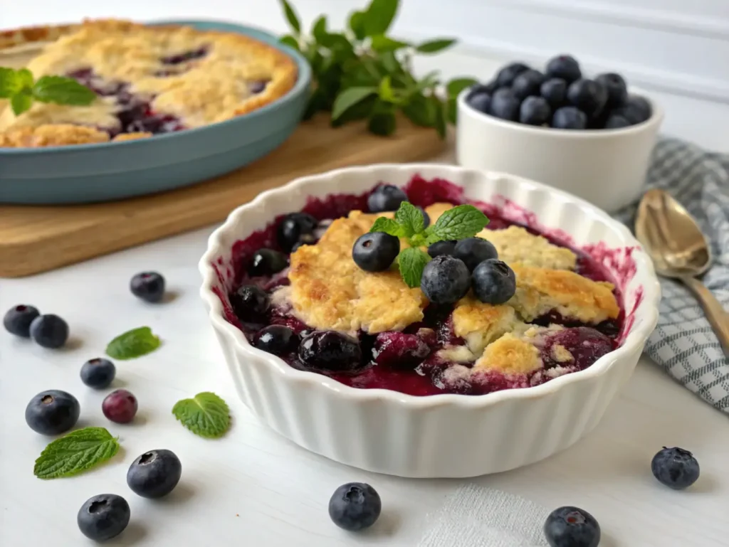 Blueberry filling for cobbler with sugar, lemon juice, and cornstarch